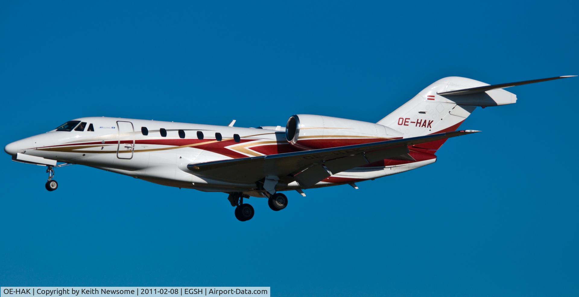 OE-HAK, 2009 Cessna 750 Citation X Citation X C/N 750-0300, Landing at Norwich (EGSH) 08.02.11