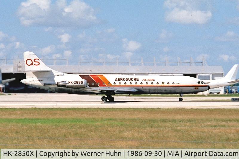 HK-2850X, 1969 Sud Aviation SE-210 Caravelle 11R C/N 261, leaving MIA on 89R for South America