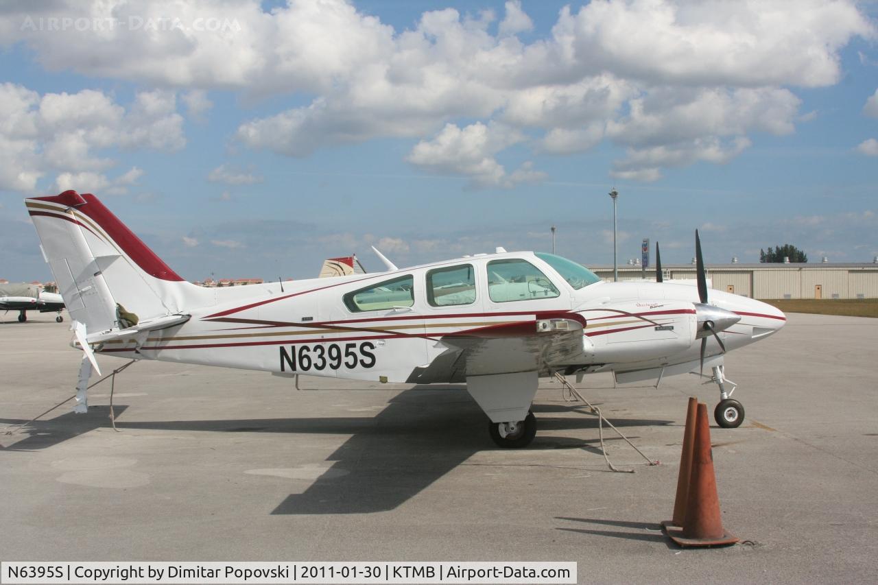 N6395S, 1974 Beech E-55 Baron C/N TE-987, Suffered considerable damage to tail when another running AND unmanned aircraft taxied right into it.  The pilot of the other aircraft had gotten out to take pictures of his running aircraft when it broke off from the tie-downs.