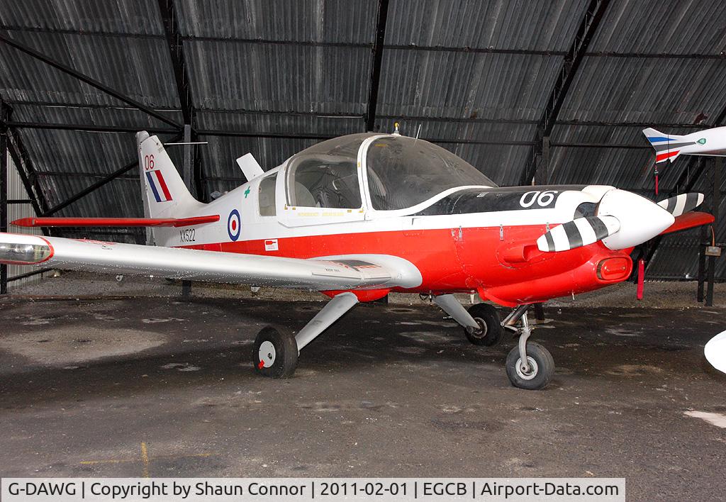 G-DAWG, 1973 Scottish Aviation Bulldog T.1 C/N BH120/208, Barton resident. XX522:06 former ELUAS aircraft.