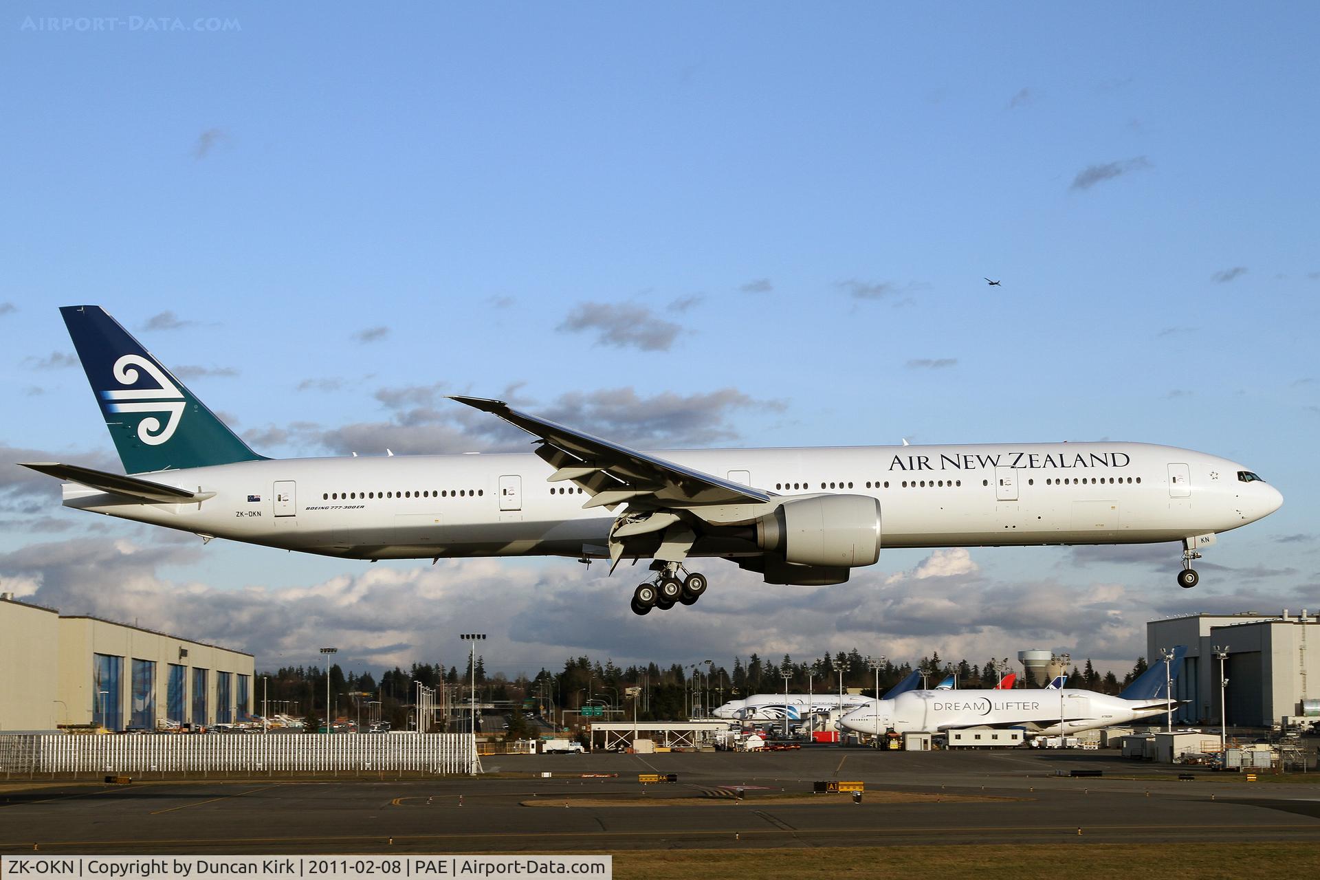 ZK-OKN, 2010 Boeing 777-306/ER C/N 38406, Landing at PAE after its first flight