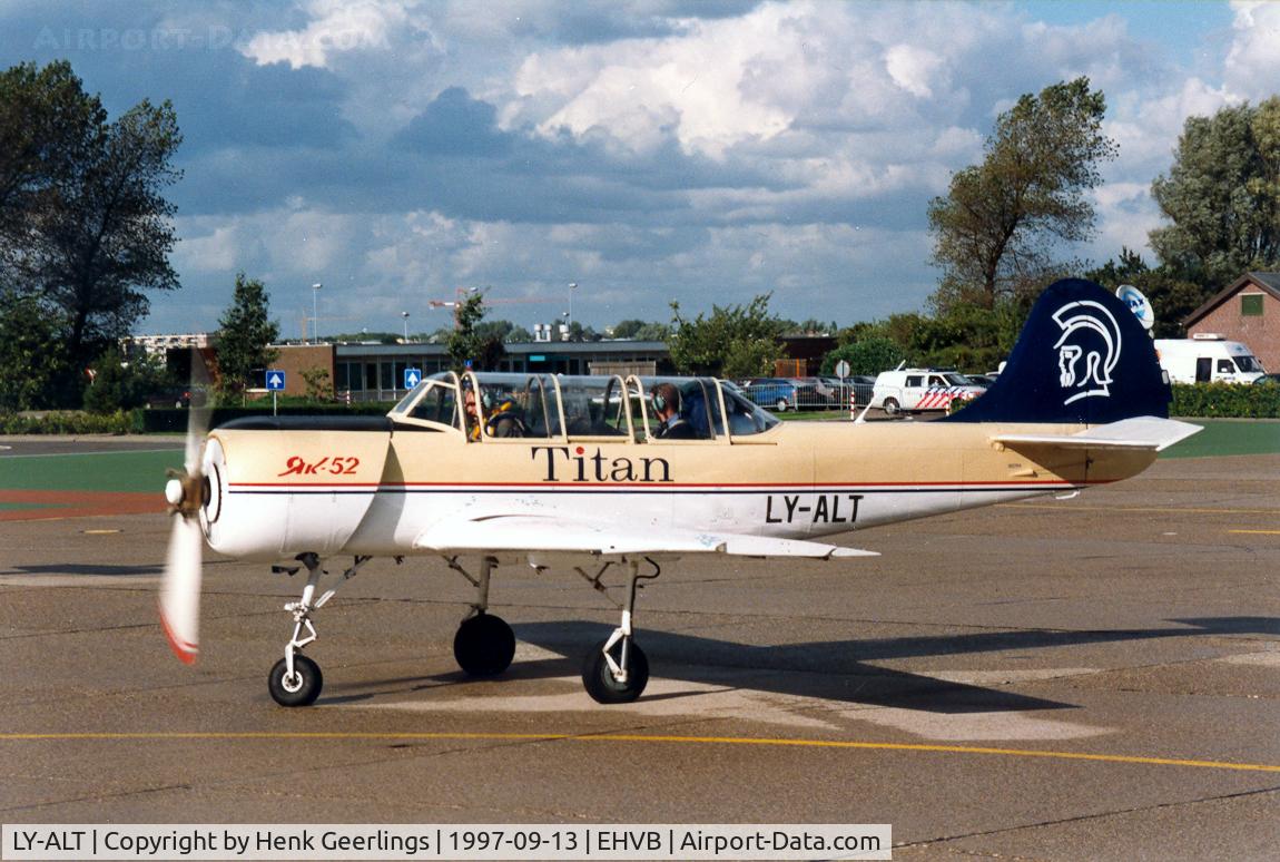LY-ALT, Bacau Yak-52 C/N 822704, 80 years MLD (Navy AF) , Valkenburg Naval  Airbase September 1997