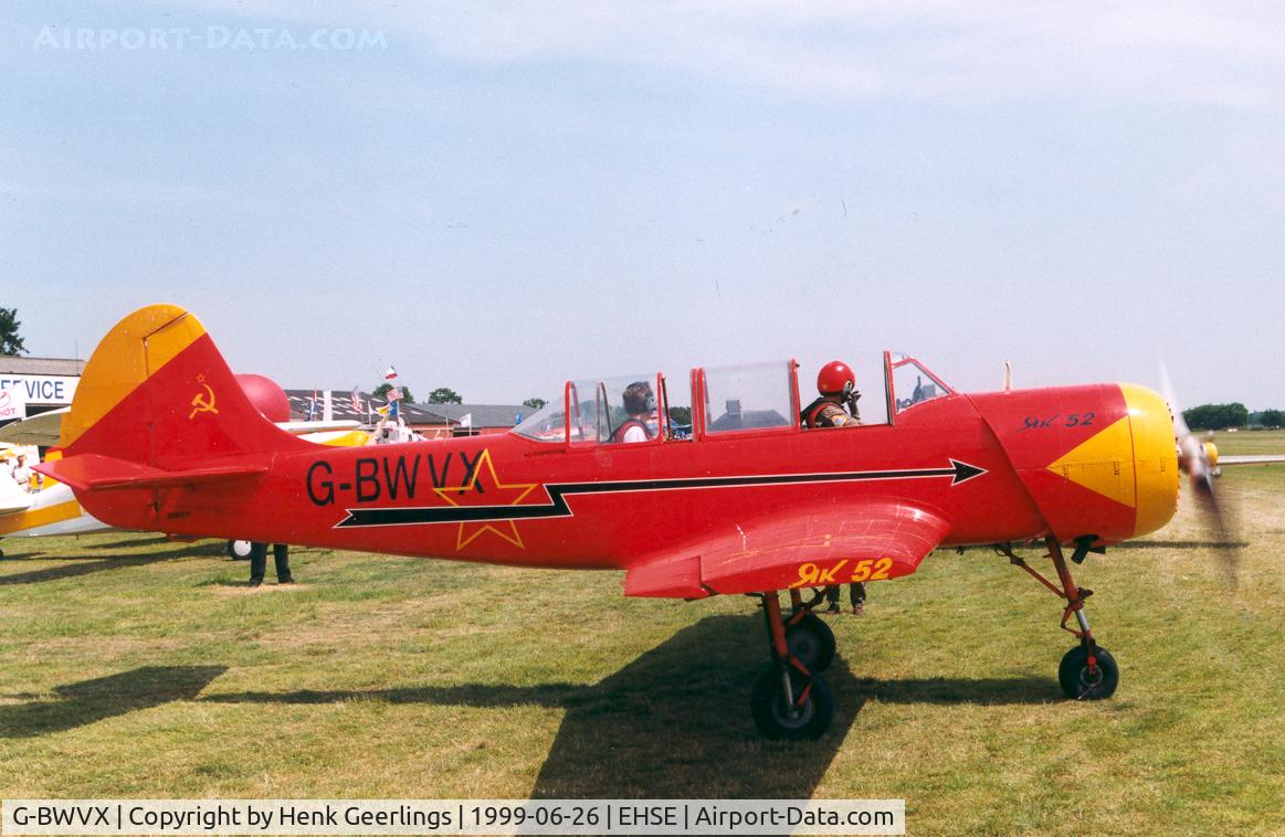 G-BWVX, 1986 Bacau Yak-52 C/N 866811, Seppe Air Show 1999