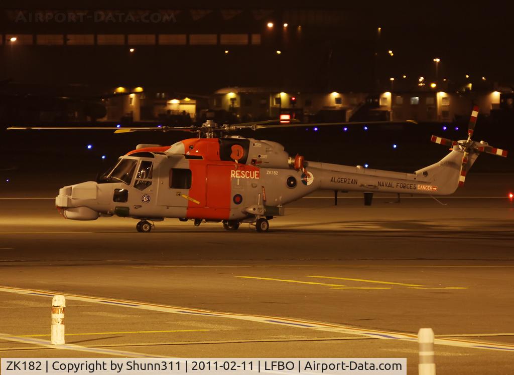 ZK182, 2010 Westland Super Lynx Mk.130 C/N 466, Parked at the Cargo apron... Ferry flight between United Kingdom and Algeria with night stop à LFBO :)