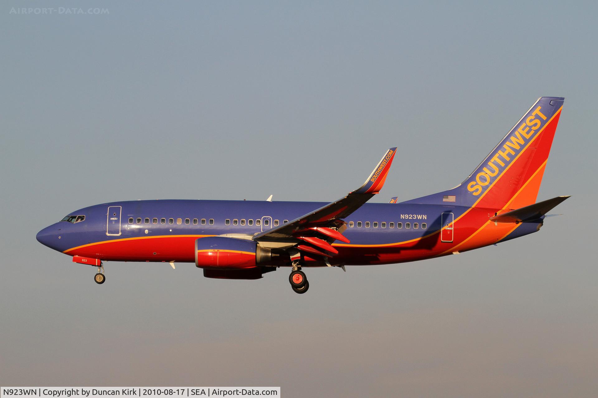 N923WN, 2008 Boeing 737-7H4 C/N 36627, The sun is setting!
