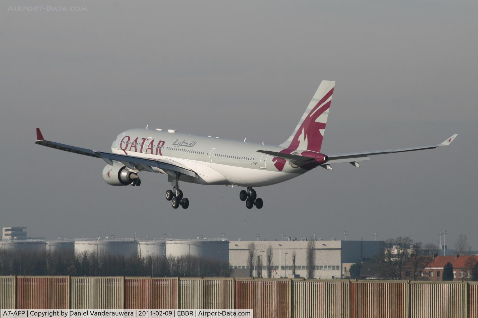 A7-AFP, 2005 Airbus A330-202 C/N 684, Several seconds before landing on RWY 25L