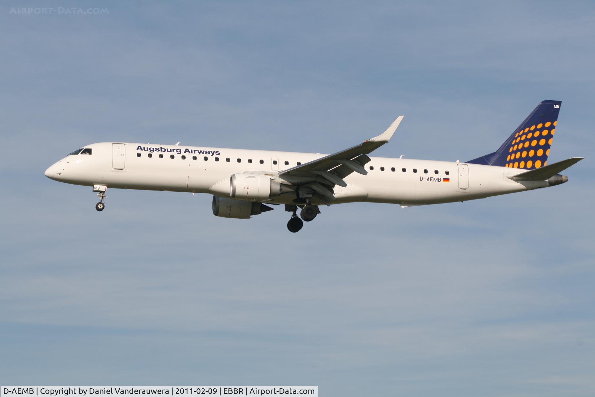 D-AEMB, 2009 Embraer 195LR (ERJ-190-200LR) C/N 19000297, Arrival of flight LH2286 to RWY 25L