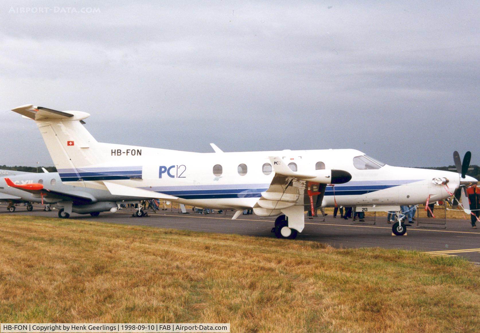 HB-FON, 1998 Pilatus PCXII C/N 213, Farnborough Airshow 1998