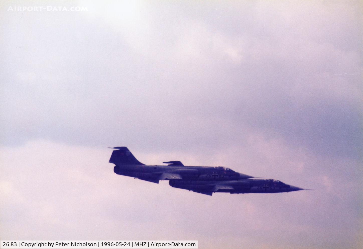 26 83, Lockheed F-104G Starfighter C/N 683-7429, F-104G Starfighter with companion 26+65 of Marineflieger MFG-2 at Eggebeck performing at the 1986 RAF Mildenhall Air Fete.