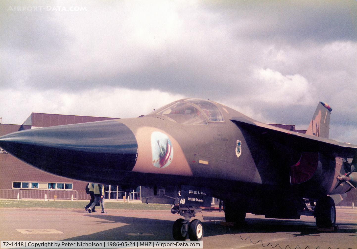 72-1448, 1972 General Dynamics F-111F Aardvark C/N E2-78, A regular attender and again on display at the 1986 RAF Mildenhall Air Fete was the 48th Tactical Fighter Wing Commander's aircraft named Miss Liberty.