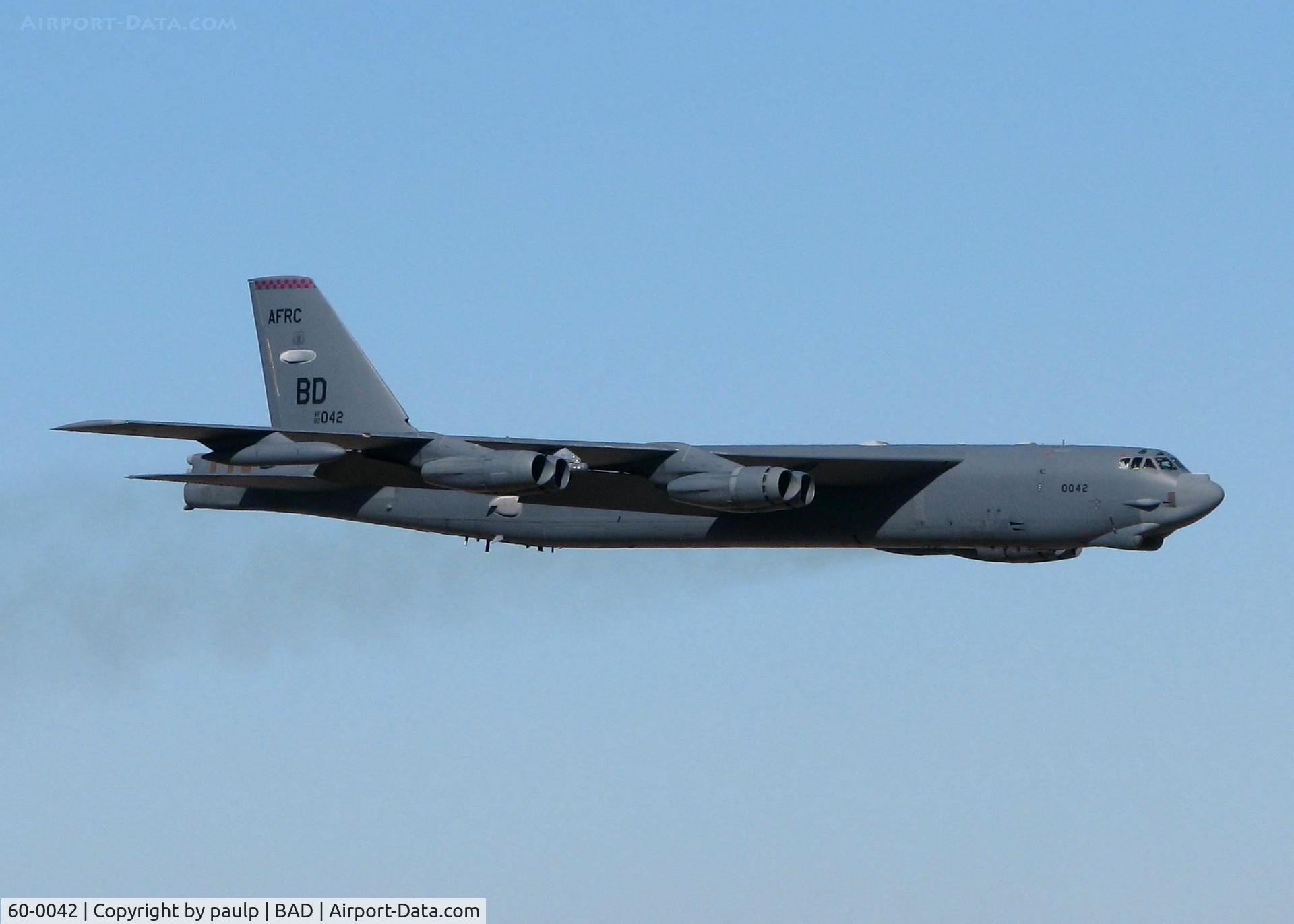 60-0042, 1960 Boeing B-52H Stratofortress C/N 464407, Touch an go off Rwy 15 at Barksdale Air Force Base.