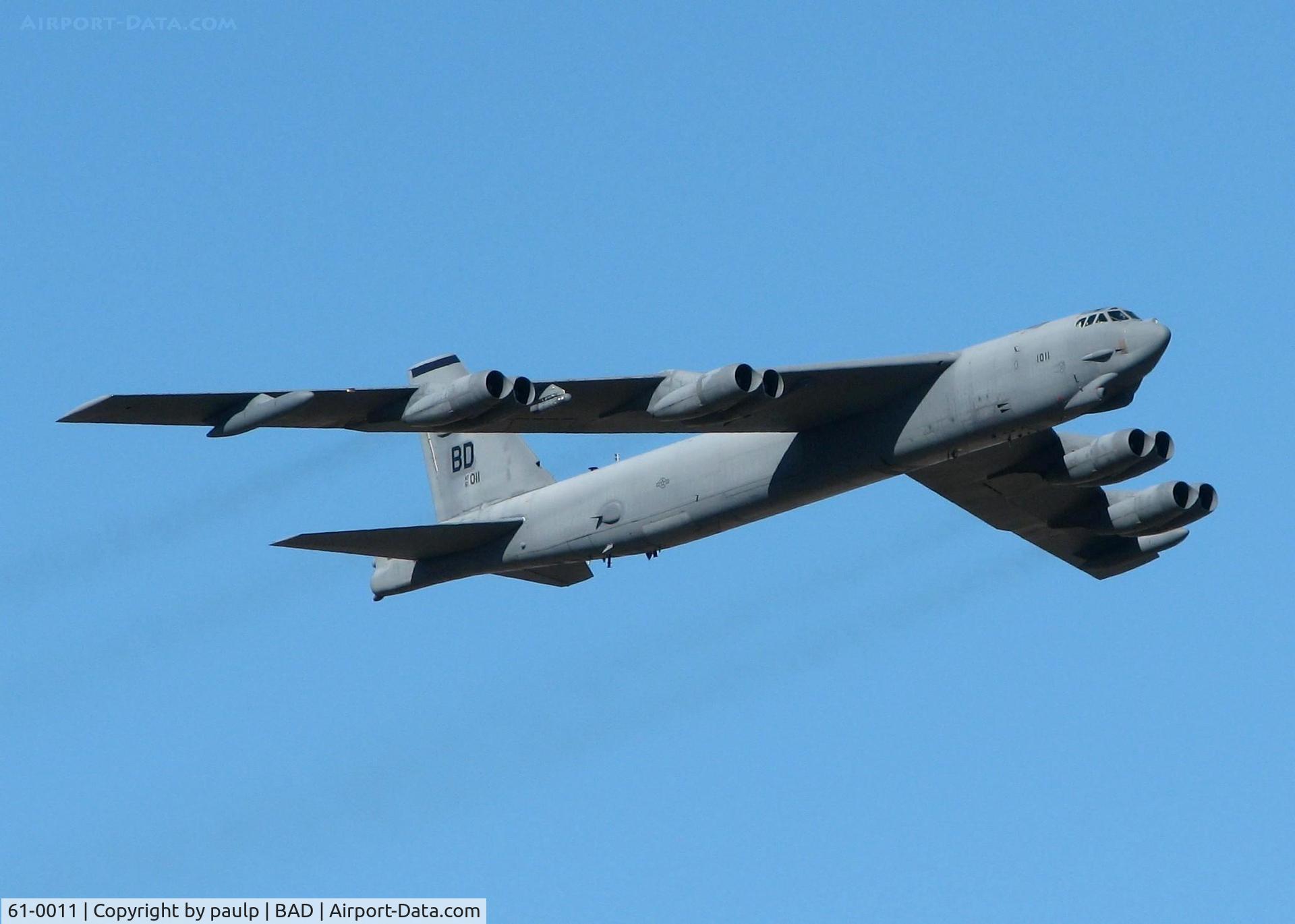 61-0011, 1961 Boeing B-52H Stratofortress C/N 464438, Passing over the field at Barksdale Air Force Base.