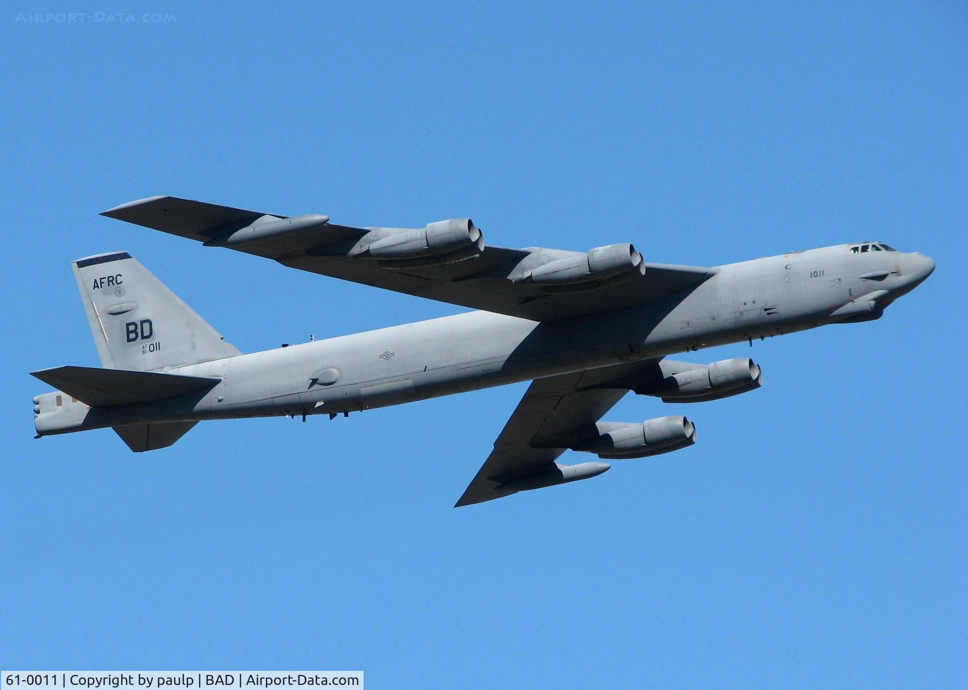 61-0011, 1961 Boeing B-52H Stratofortress C/N 464438, Passing over the field at Barksdale Air Force Base.