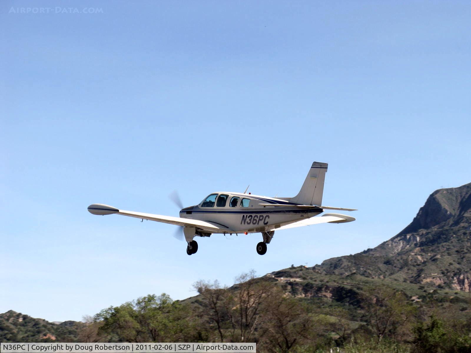 N36PC, 1979 Beech A36 Bonanza 36 C/N E-1528, 1979 Beech A36 BONANZA Machen Turbo Lycoming TIO-540-J conversion 350 Hp, takeoff climb Rwy 04