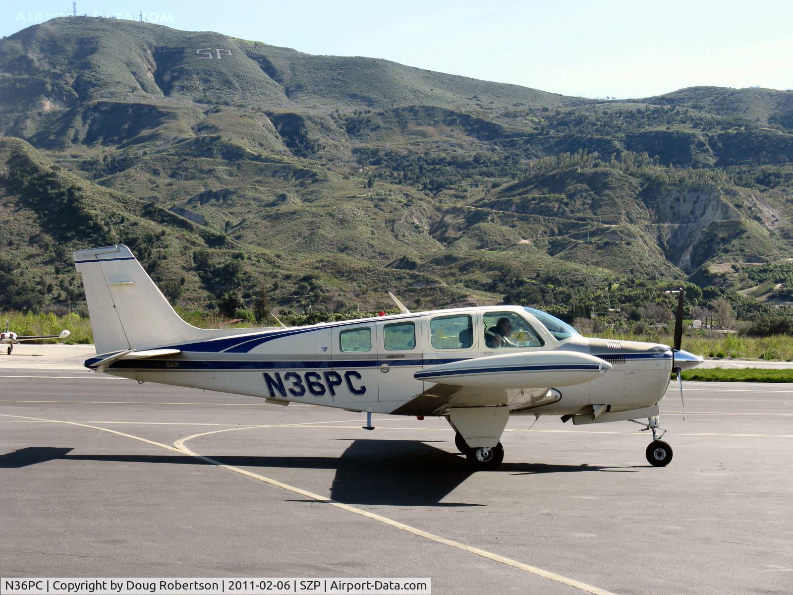 N36PC, 1979 Beech A36 Bonanza 36 C/N E-1528, 1979 Beech A36 BONANZA Machen Turbo Lycoming TIO-540-J conversion 350 Hp, taxi to Rwy 04