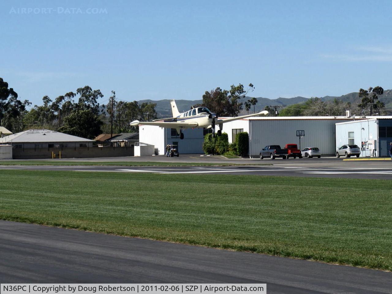 N36PC, 1979 Beech A36 Bonanza 36 C/N E-1528, 1979 Beech A36 BONANZA Machen Turbo Lycoming TIO-540-J conversion 350 Hp, tip tanks long range mod, on final Rwy 04
