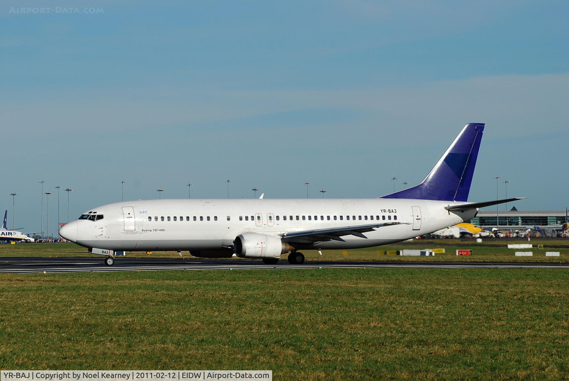 YR-BAJ, Boeing 737-430 C/N 27002, Departing off Rwy 28 operated Blue Air.