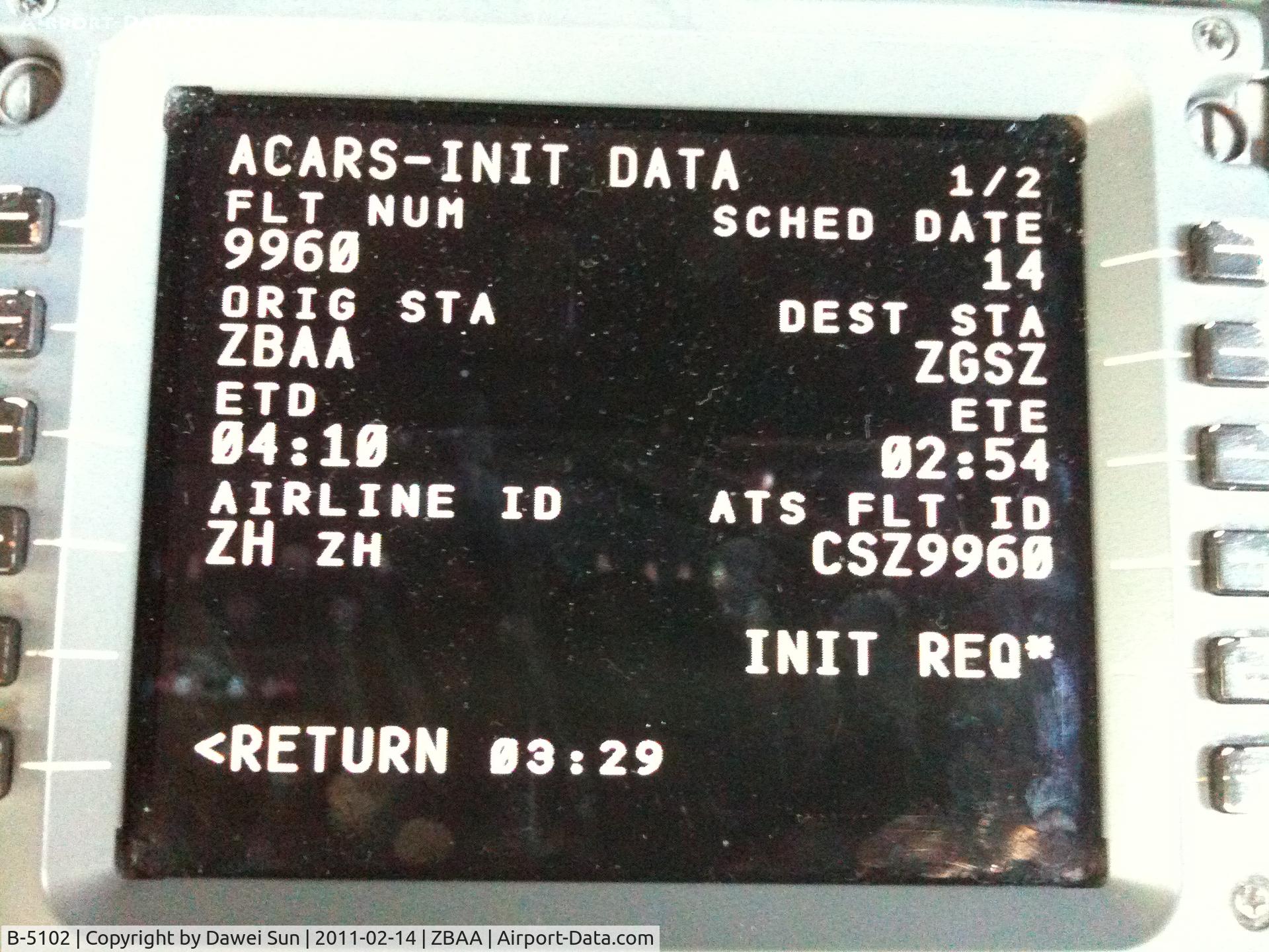 B-5102, 2005 Boeing 737-97L C/N 33644, ACARS