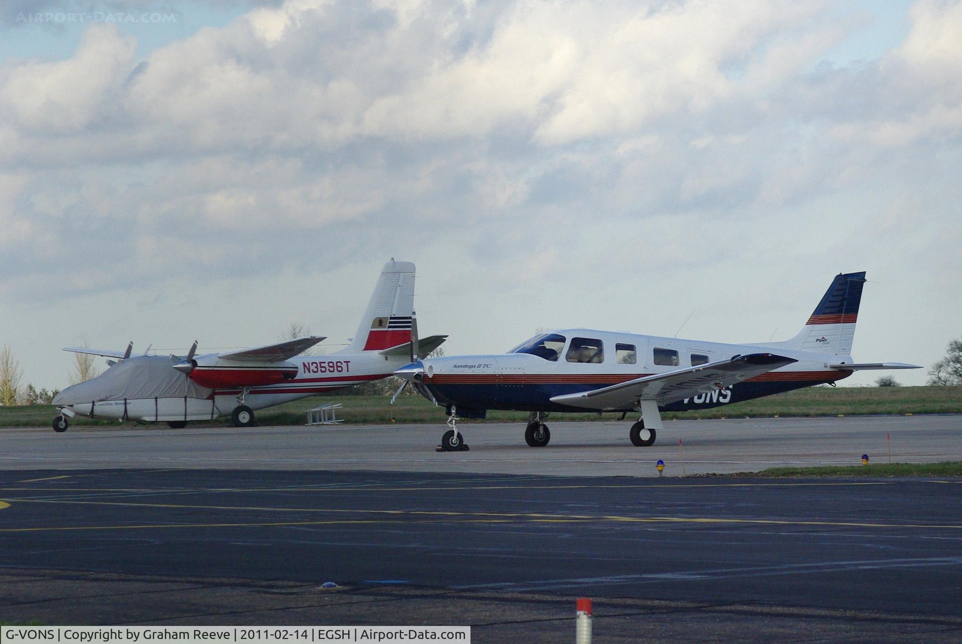 G-VONS, 2000 Piper PA-32R-301T Saratoga II TC Turbo Saratoga C/N 3257155, With N3596T in the back ground.
