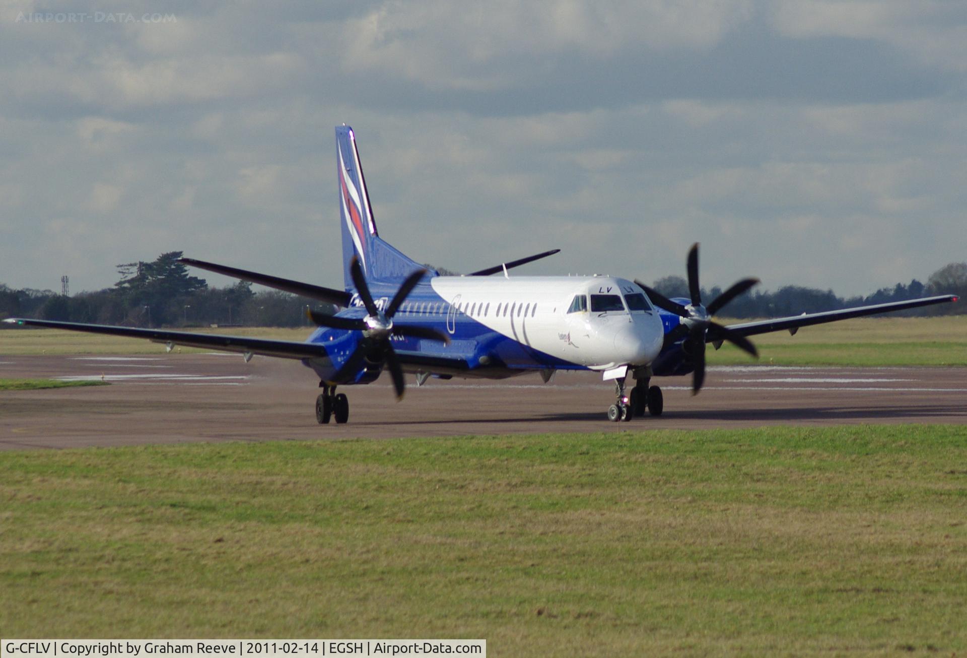 G-CFLV, 1995 Saab 2000 C/N 2000-023, About to depart.