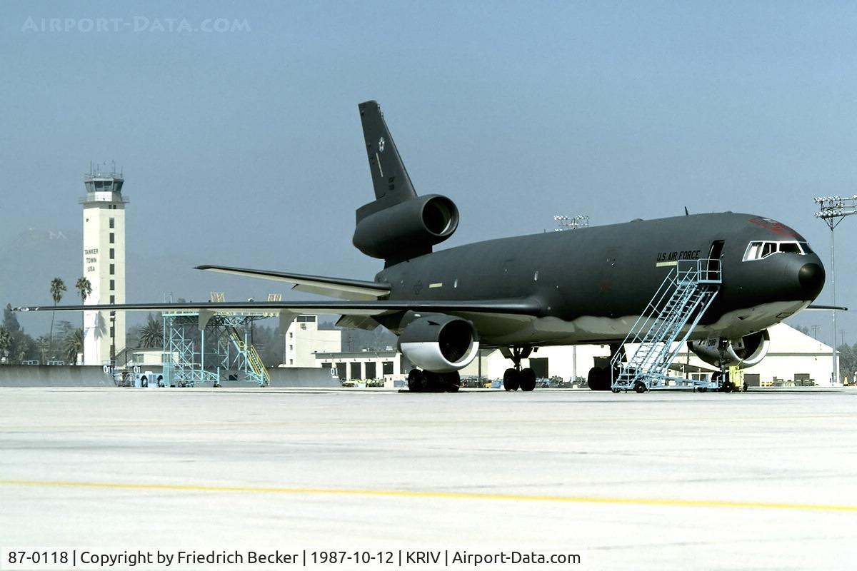 87-0118, 1987 McDonnell Douglas KC-10A Extender C/N 48304, flightline at March AFB