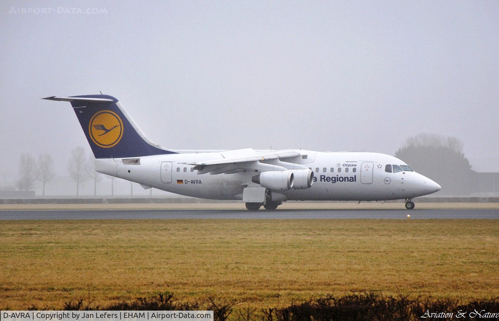 D-AVRA, 1994 British Aerospace Avro 146-RJ85 C/N E.2256, Landing on the Polderbaan
