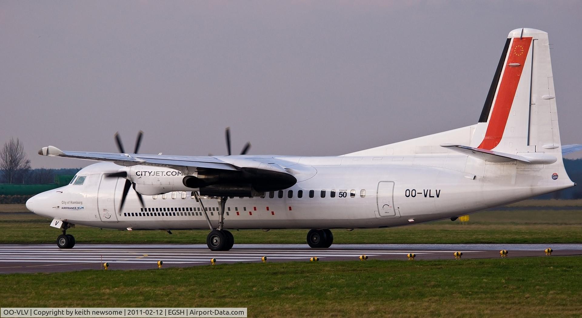OO-VLV, 1989 Fokker 50 C/N 20160, About to depart Norwich.