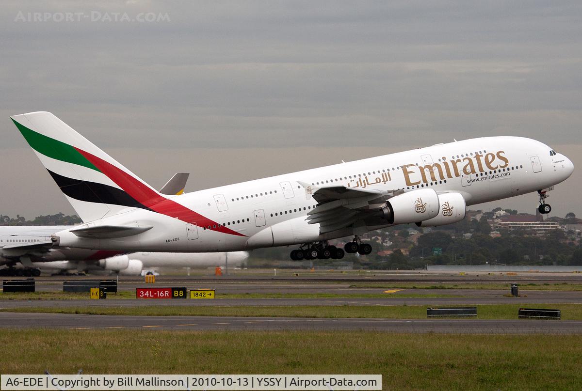 A6-EDE, 2008 Airbus A380-861 C/N 017, rotating from 16L