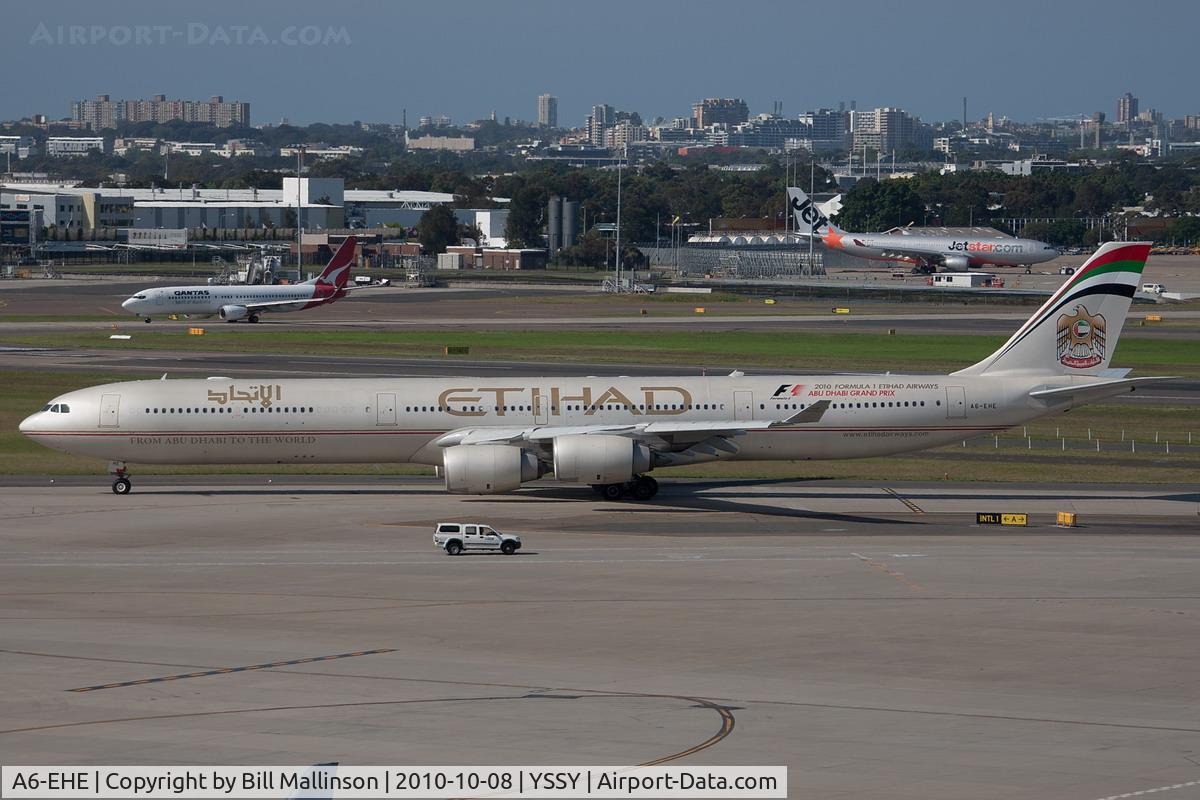 A6-EHE, 2007 Airbus A340-642X C/N 829, taxi to 34R