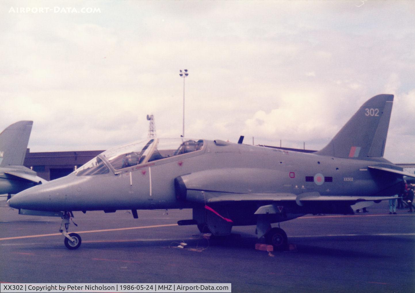 XX302, 1979 Hawker Siddeley Hawk T.1 C/N 135/312127, Hawk T.1 of 234 Squadron at RAF Brawdy on display at the 1986 RAF Mildenhall Air Fete.