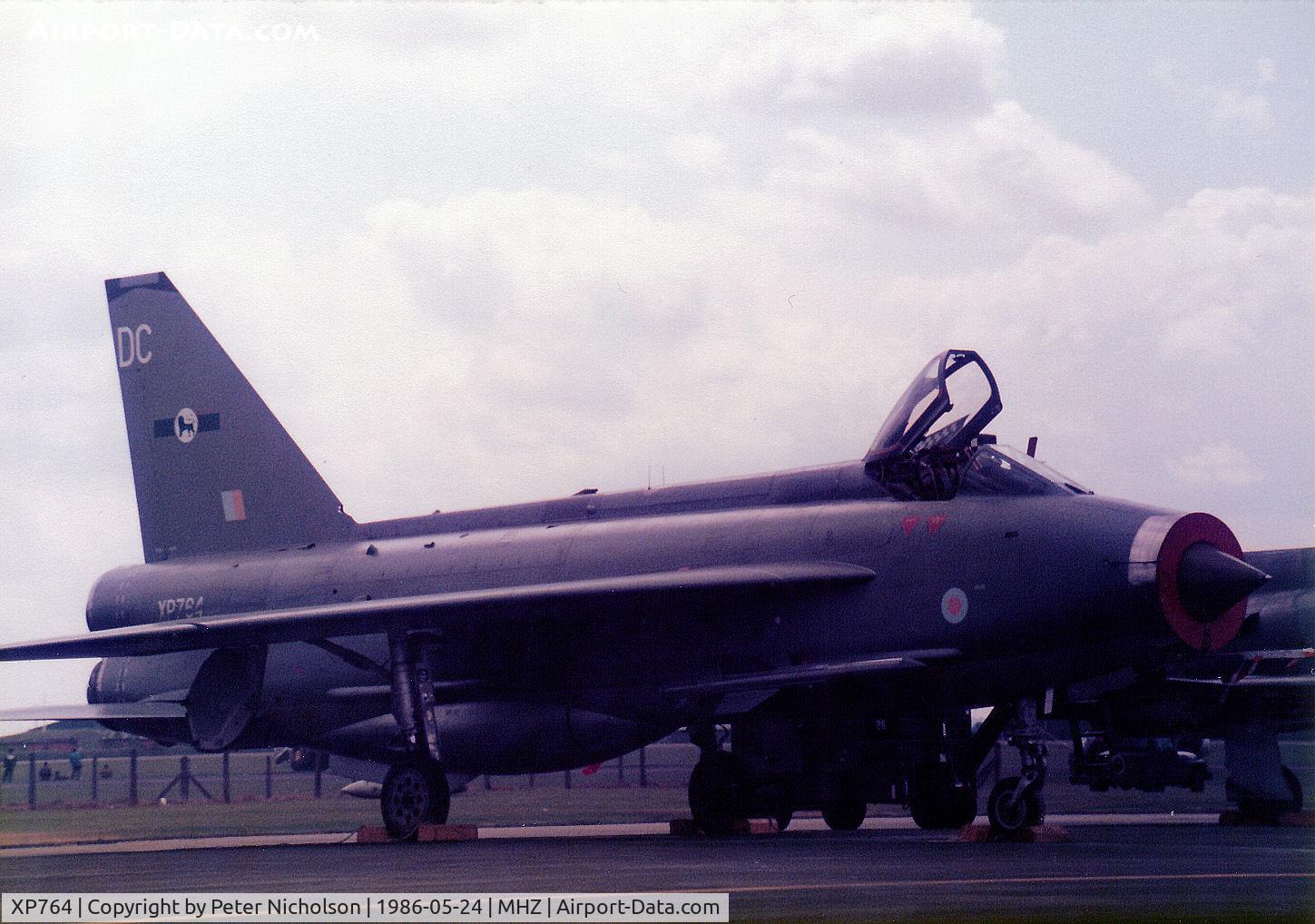 XP764, 1964 English Electric Lightning F.3 C/N 95193, Lightning F.3 of RAF Binbrook's Lightning Training Flight on the flight-line at the 1986 RAF Mildenhall Air Fete.