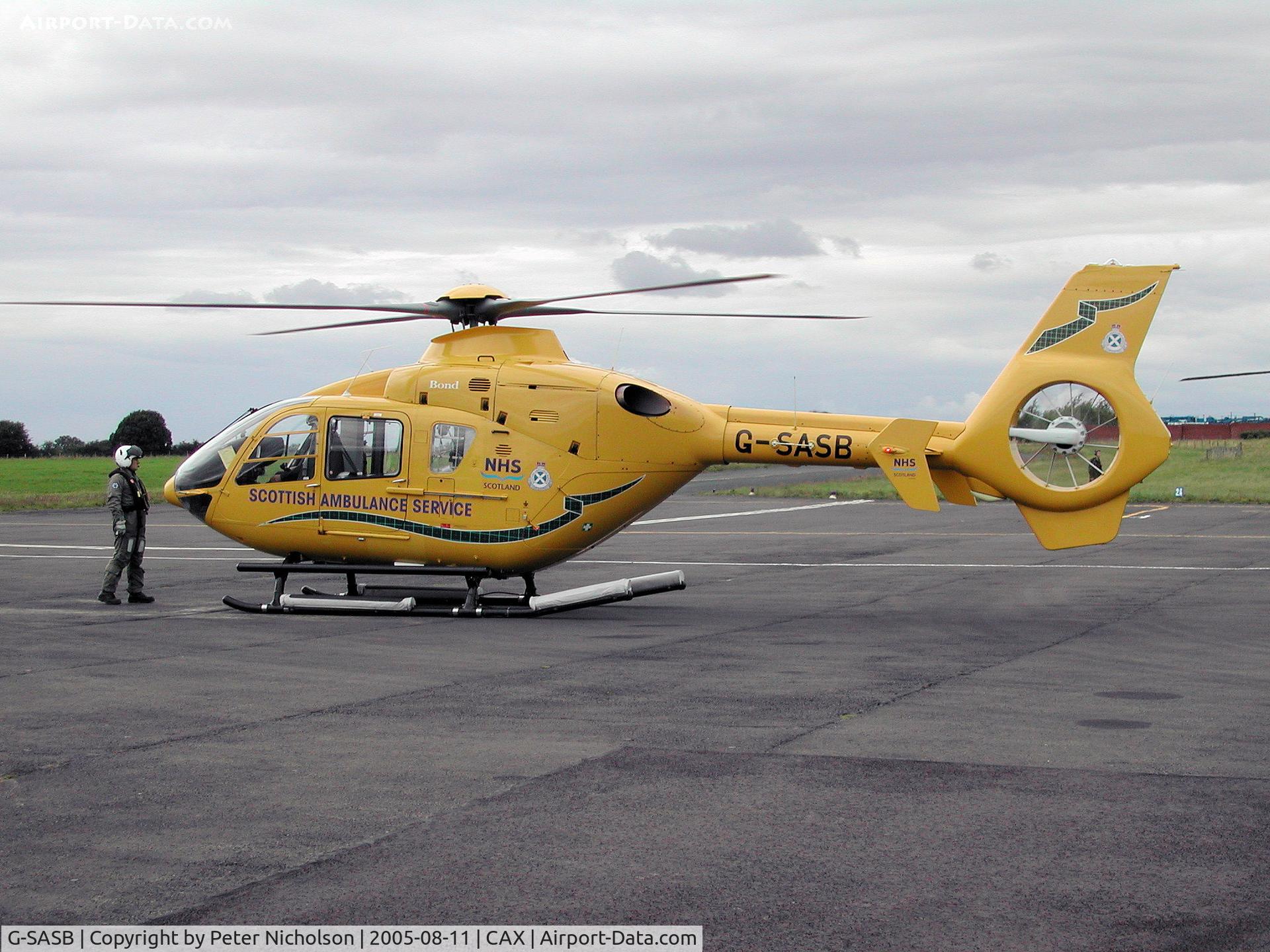 G-SASB, 2000 Eurocopter EC-135T-2+ C/N 0151, Eurocopter EC135 air ambulance preparing to depart from Carlisle in the Summer of 2005.