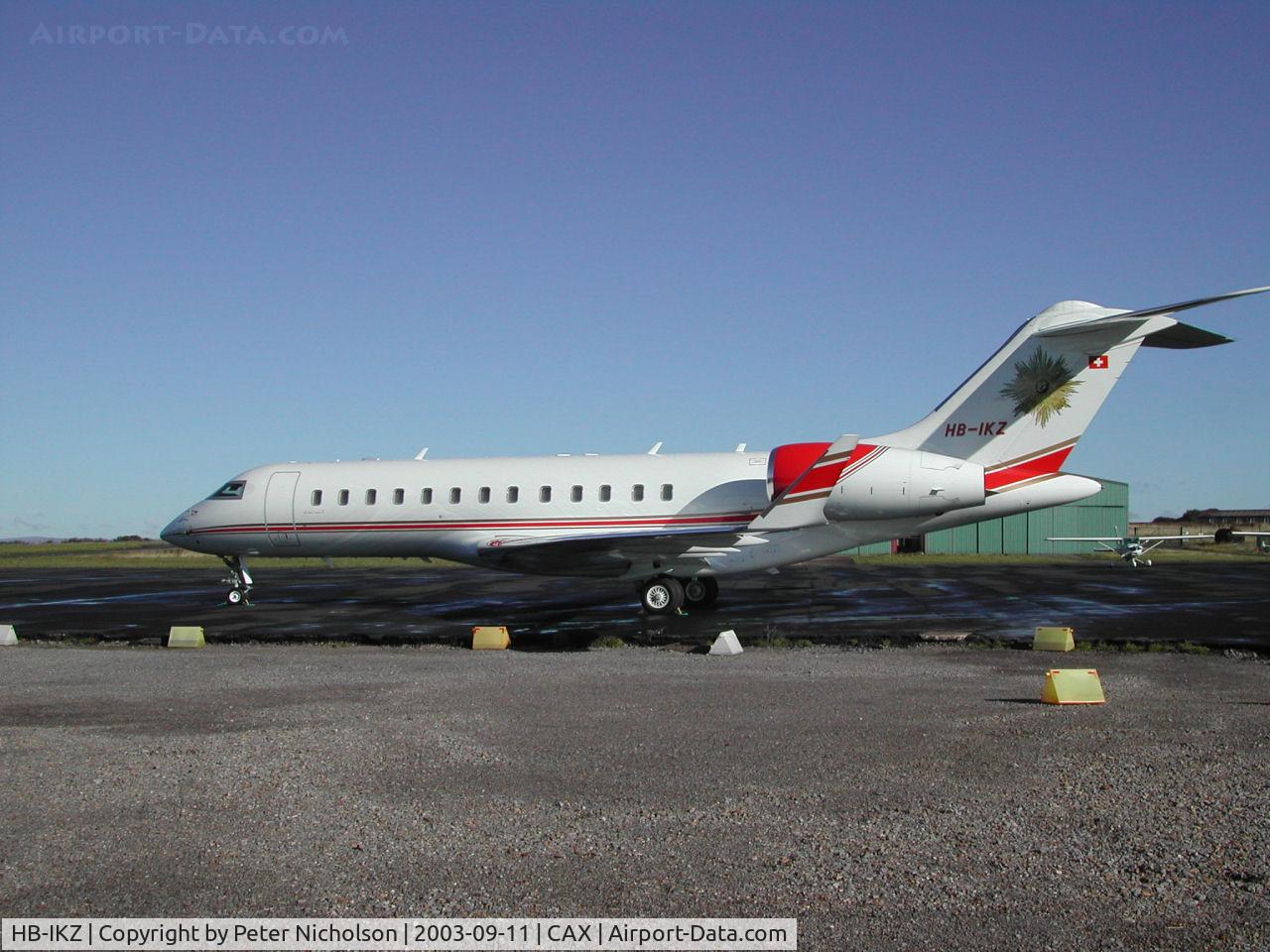 HB-IKZ, 2000 Bombardier BD-700-1A10 Global Express C/N 9054, Bombardier BD-700 Global Express was a rare visitor to Carlisle in September 2003.