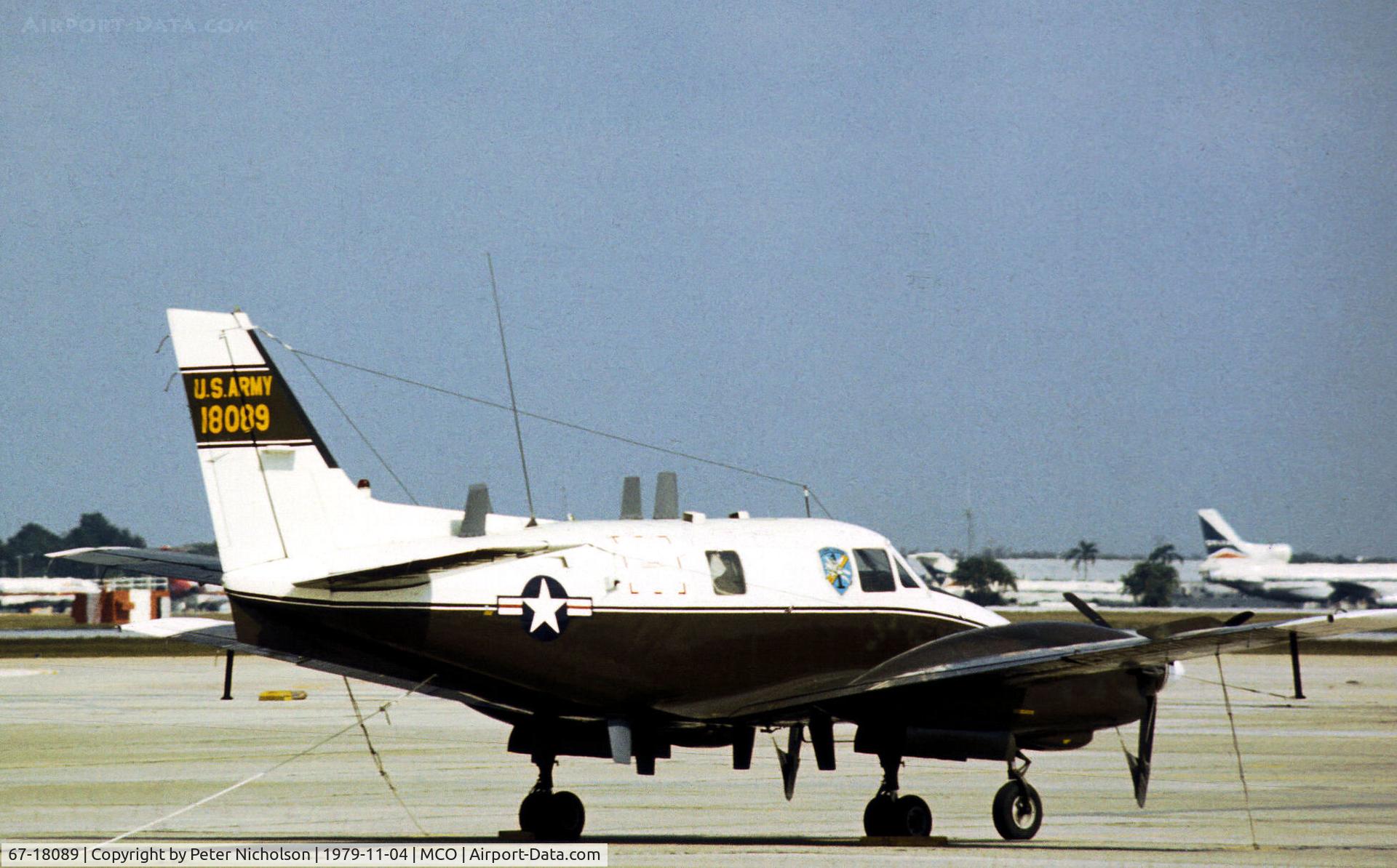 67-18089, 1967 Beech RU-21C Ute C/N LT-2, This Ute is one of only two RU-21C conversions and seen with 128 Aviation Company at Orlando in November 1979.