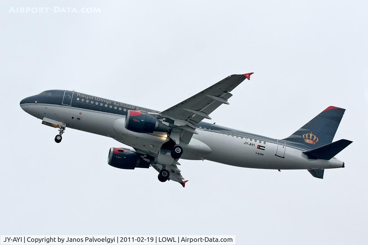 JY-AYI, 1995 Airbus A320-212 C/N 569, Royal Wings Airbus A320-212 after take off in LOWL/LNZ