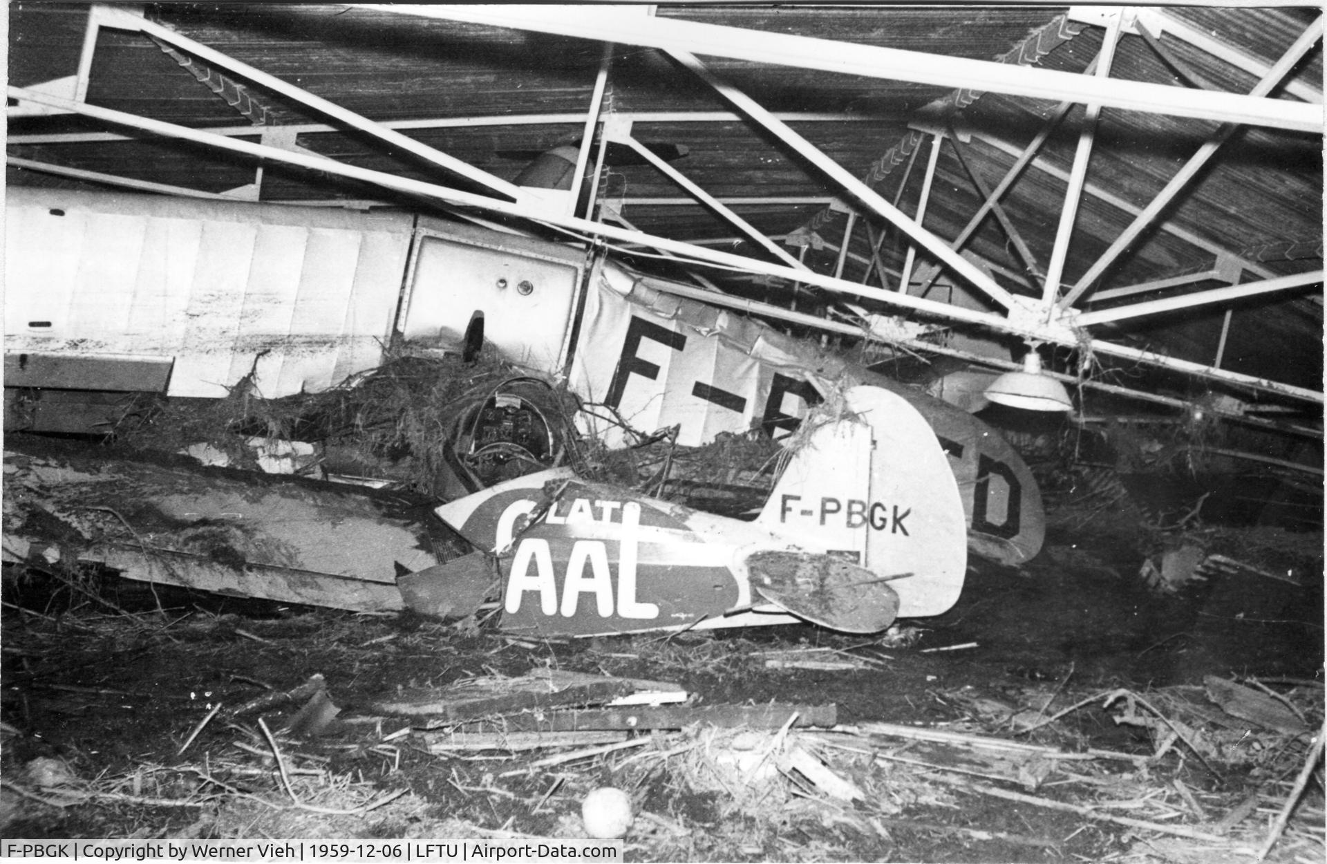 F-PBGK, Starck AS-70 Jac C/N 8, The F-PBK was destroyed in the December 2, 1959 Malpasset dam rupture catastrophy on the airport of Fréjus / Saint Raphaël.