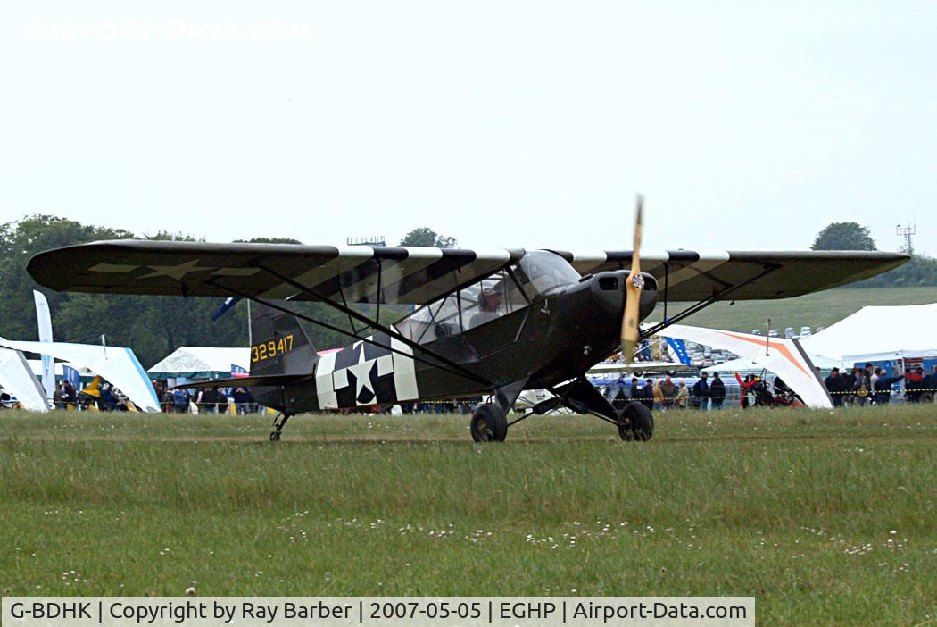 G-BDHK, 1946 Piper J3C-65 Cub Cub C/N 8969, Piper J-3C-65 Cub [8969] Popham~G 05/05/2007 Wears US markings of 329417.
