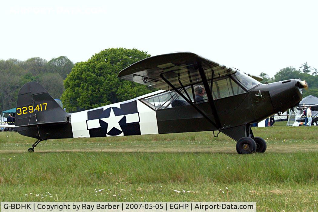 G-BDHK, 1946 Piper J3C-65 Cub Cub C/N 8969, Piper J-3C-65 Cub [8969] Popham~G 05/05/2007 Wears US markings of 329417.