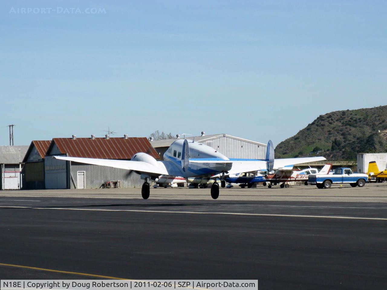 N18E, 1958 Beech E18S C/N BA-383, 1958 Beech SUPER E18S, two P&W R-985 Wasp Jrs. 450 Hp each, takeoff climb Rwy 04