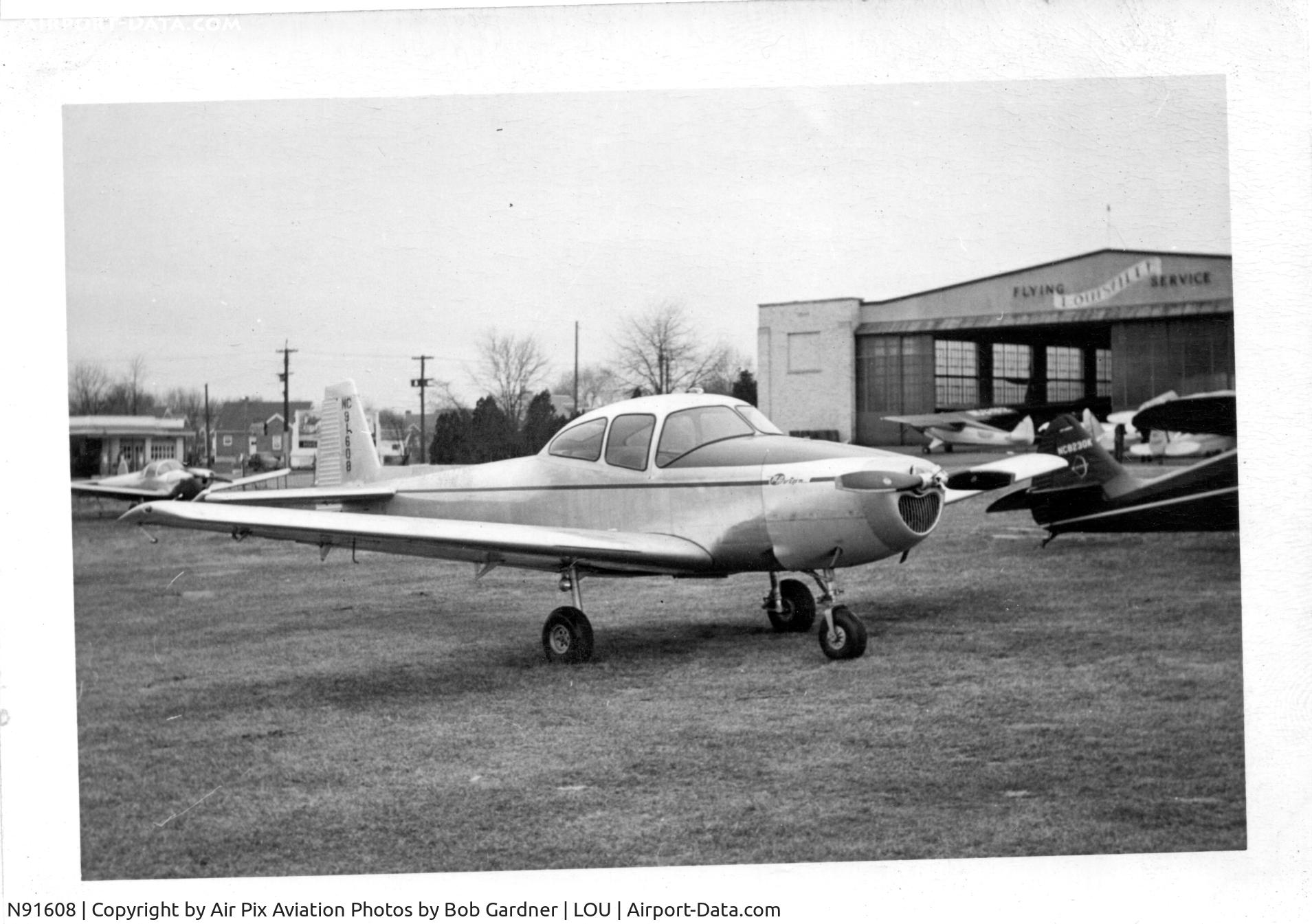 N91608, 1946 North American Navion (NA-145) C/N NAV-4-341, Vintage photo of this airplane at Louisville Flying Service from Bob Gardner with permission.
