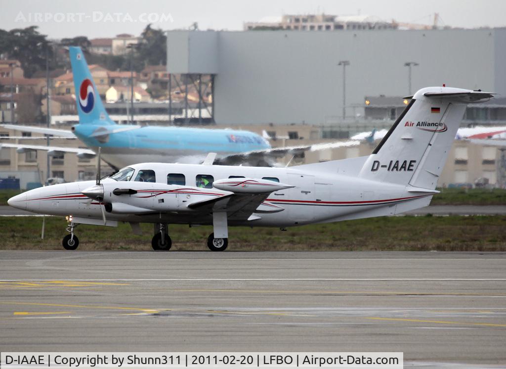 D-IAAE, 1987 Piper PA-42-720 Cheyenne IIIA C/N 42-5501047, Taxiing holding point rwy 32R for departure...