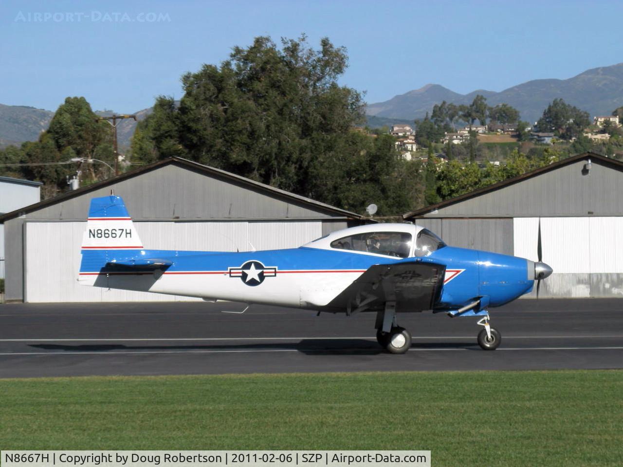 N8667H, 1947 North American Navion C/N NAV-4-667, 1947 North American NAVION, Continental IO-520 285 Hp upgrade, takeoff roll Rwy 04 for pre-flight before giving Young Eagles free rides.