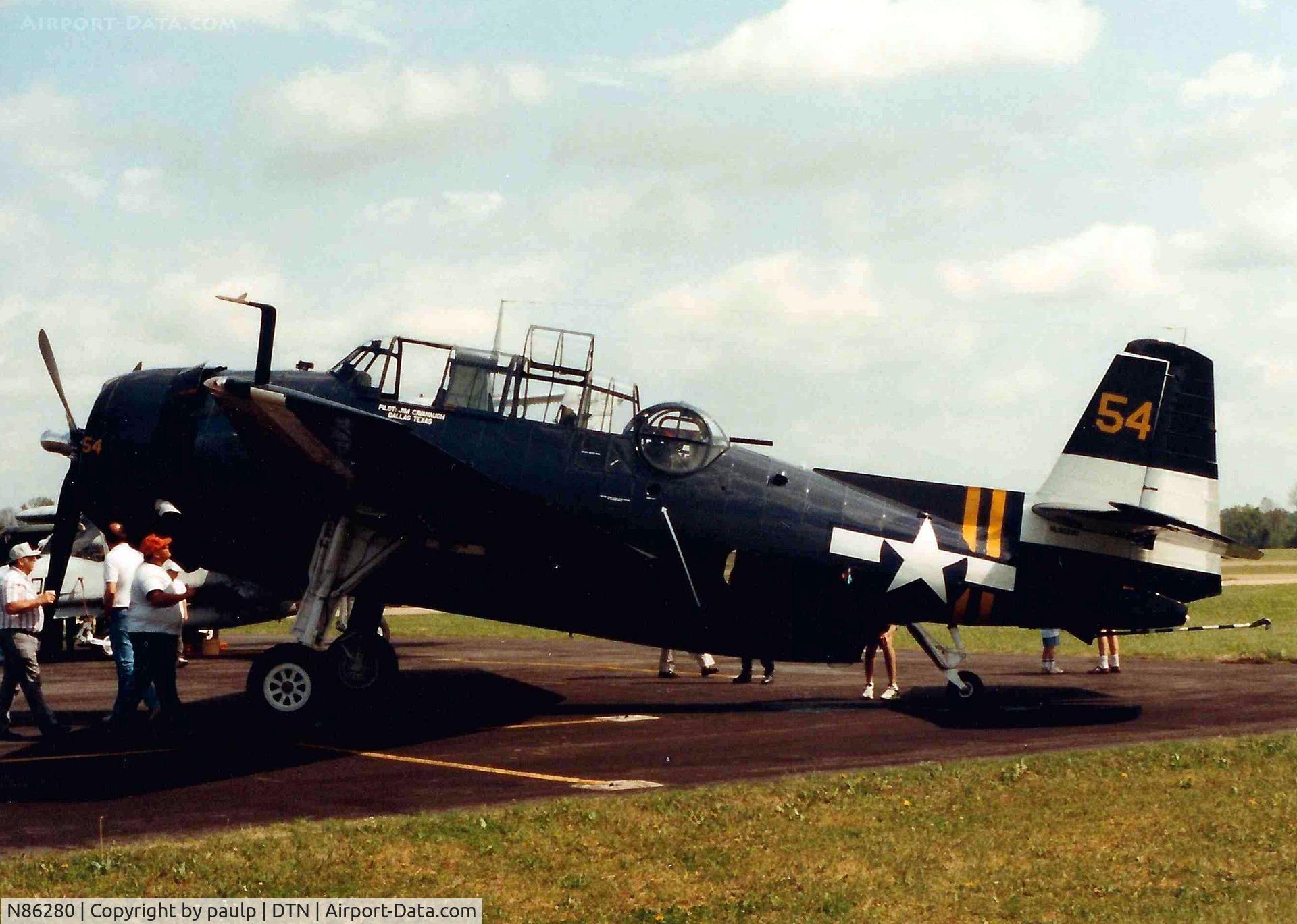 N86280, Grumman TBM-3E Avenger C/N 86280, At Downtown Shreveport 1987 - Scanned Photo