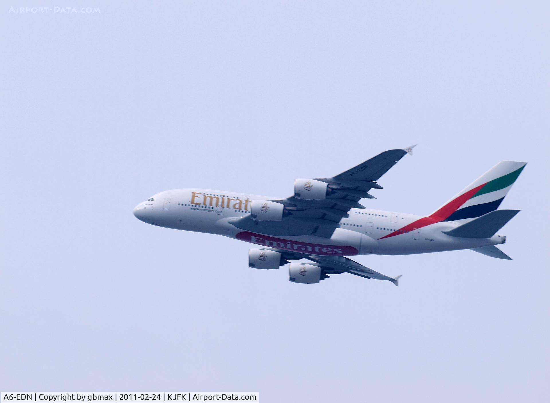 A6-EDN, 2010 Airbus A380-861 C/N 056, Flying over Mineola, NY, going to a landing at JFK