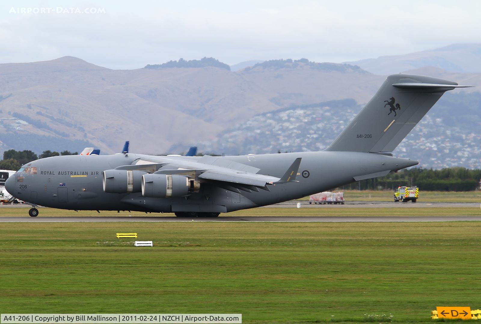 A41-206, 2007 Boeing C-17A Globemaster III C/N F-166/AUS-1, bringing supplies and manpower into Christchurch to help search for earthquake survivors