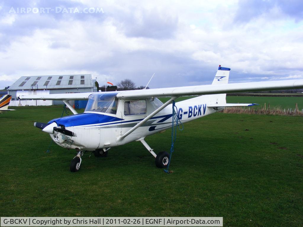 G-BCKV, 1974 Reims FRA150L Aerobat C/N 0251, with damage to the front wheel, engine cowl, prop and wingtip