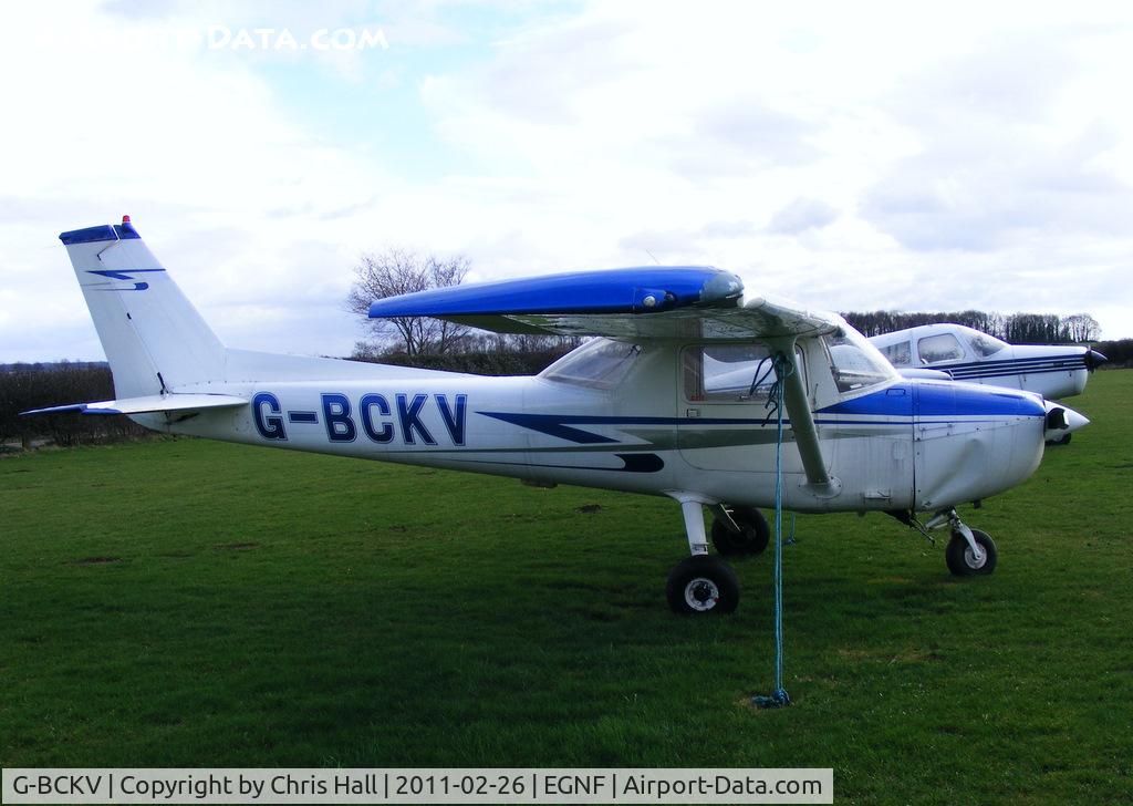 G-BCKV, 1974 Reims FRA150L Aerobat C/N 0251, with damage to the front wheel, engine cowl, prop and wingtip