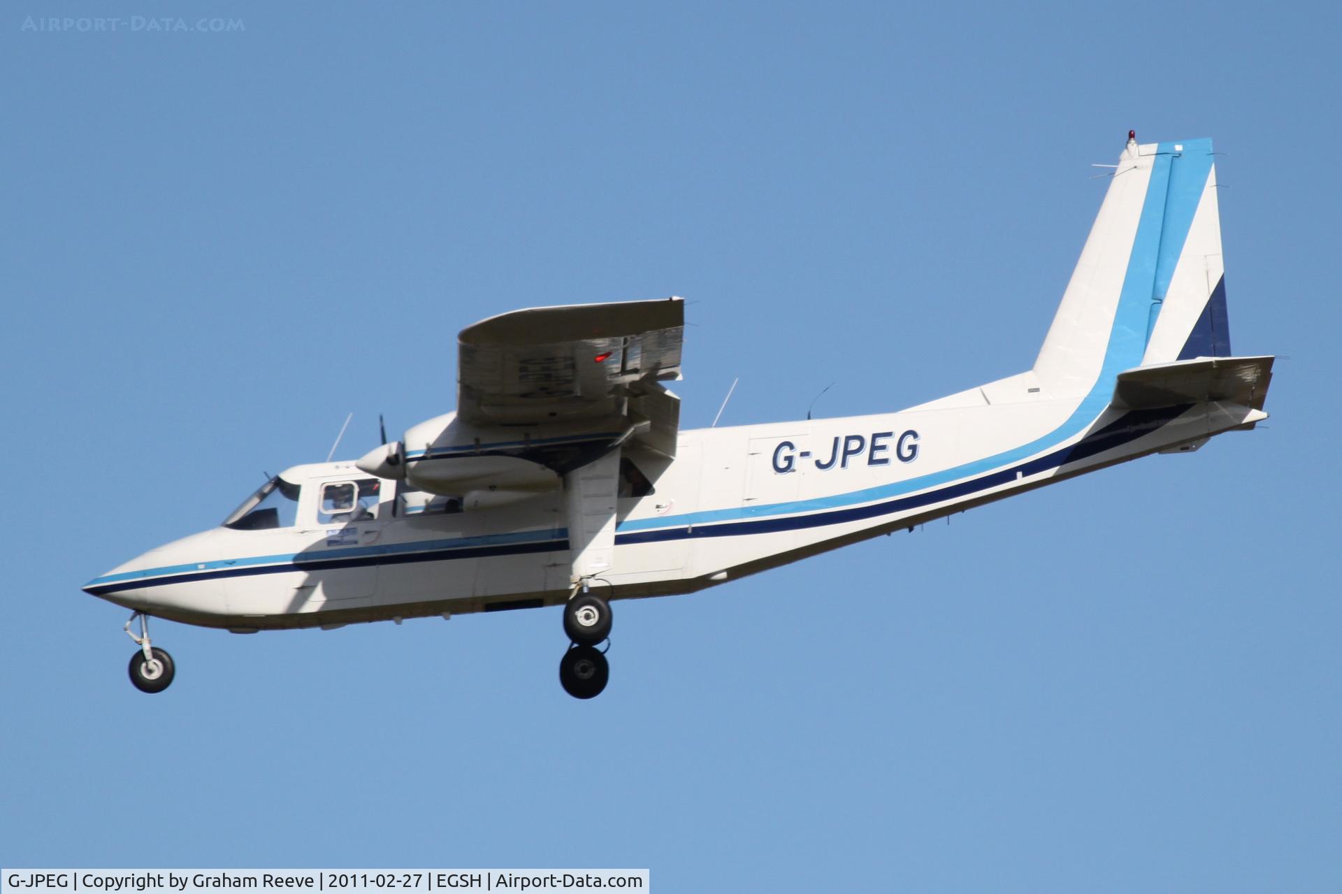G-JPEG, 1976 Britten-Norman BN-2A-20 Islander C/N 541, Landing at Norwich.