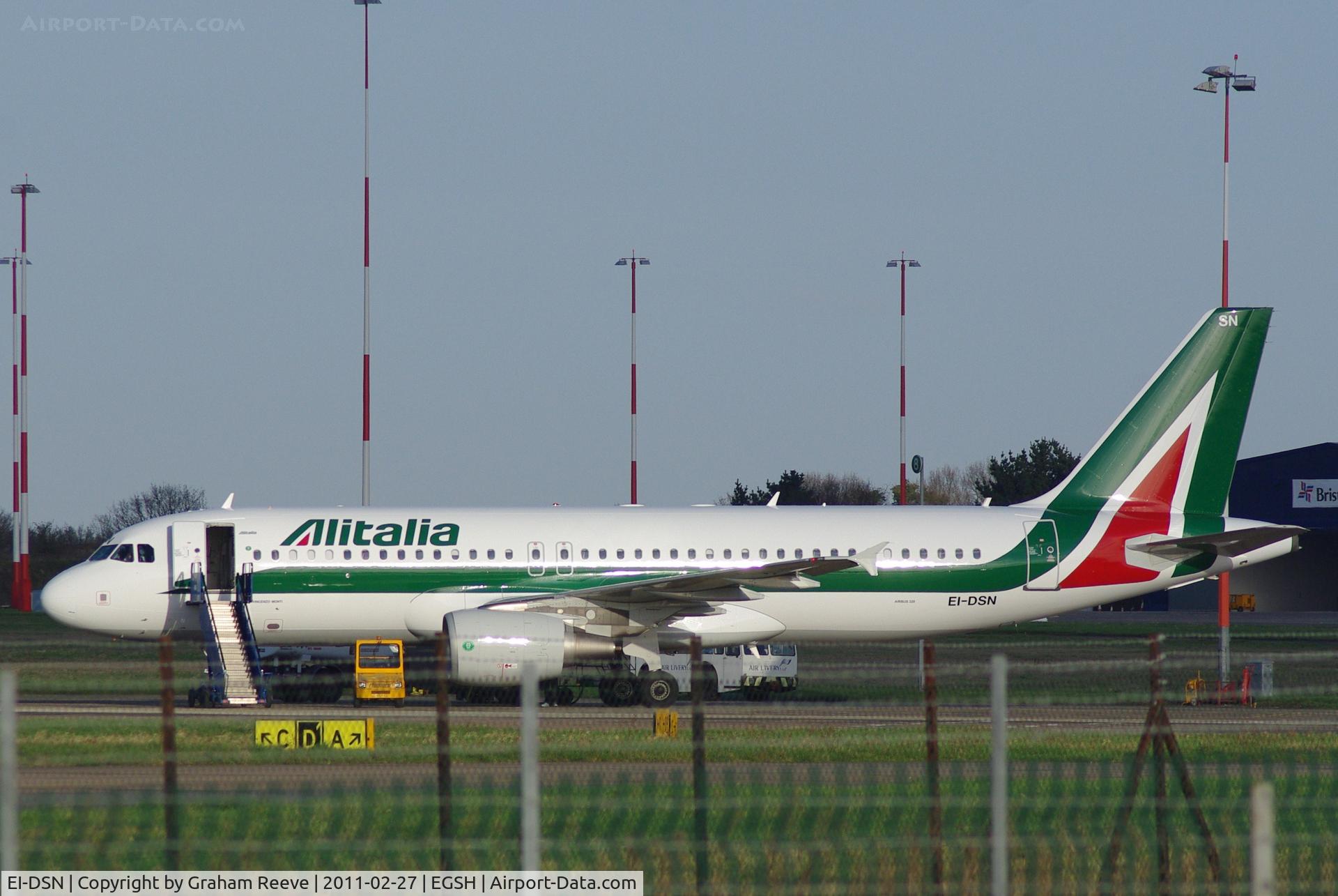 EI-DSN, 2008 Airbus A320-216 C/N 3412, Parked in the sun with it's new Alitalia paint scheme.