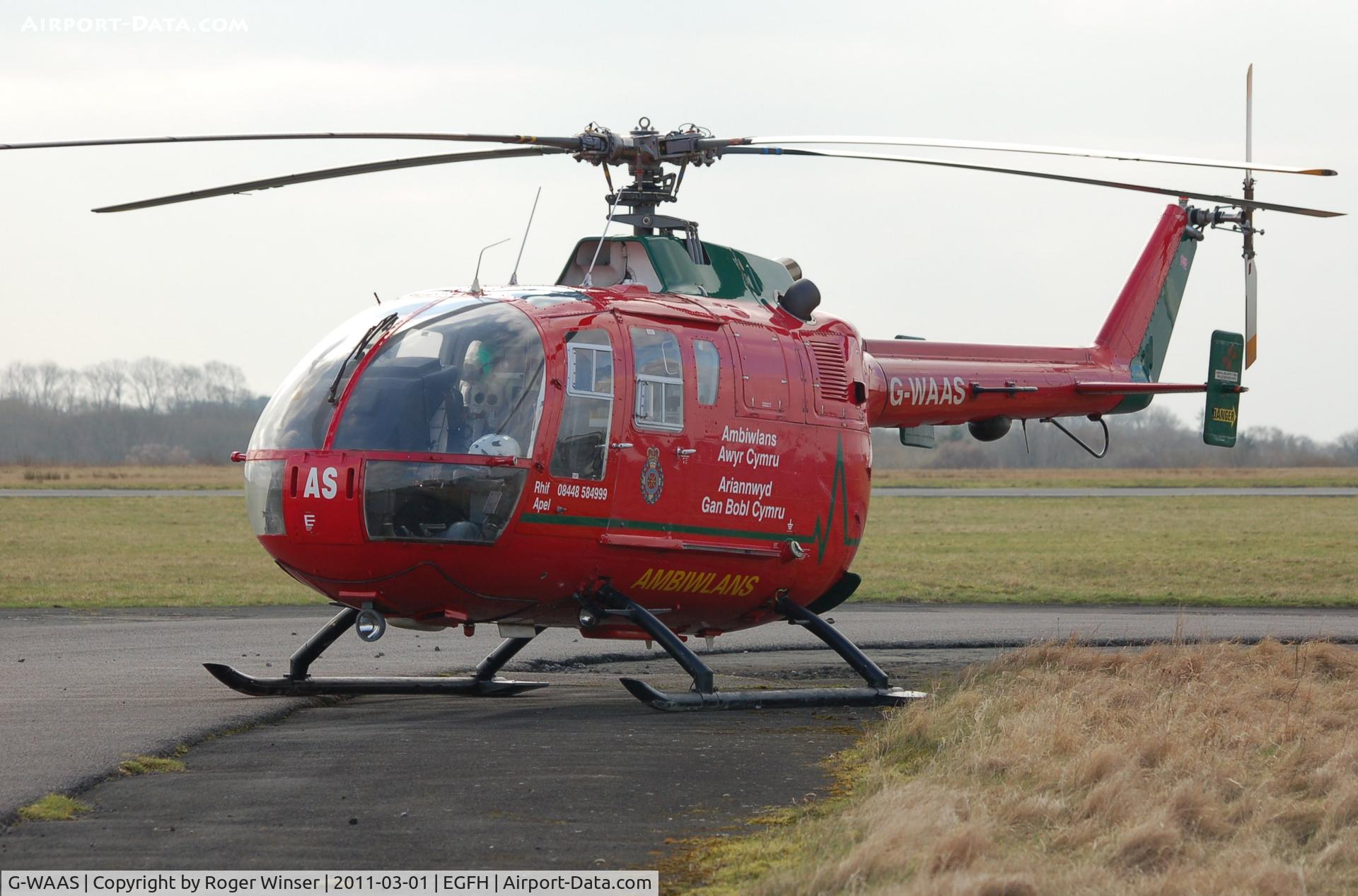 G-WAAS, 1992 MBB Bo.105DBS-4 C/N S.138/911, Mid-Wales based Air Ambulance helicopter (Helimed 59) prior to departure for Margam Park to celebrate the 10th anniversary of the Wales Air Ambulance.